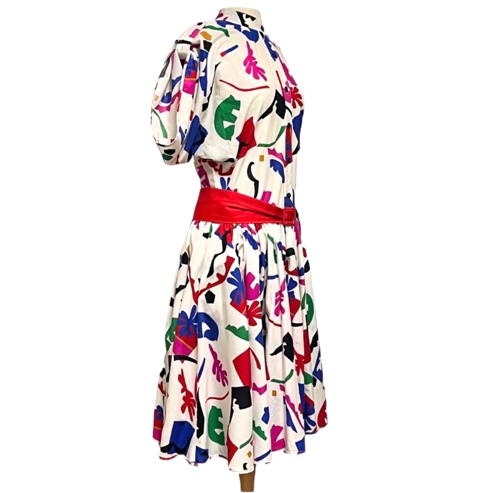 Vintage 80s Cristina and Jan Barbolio Pop Art Drop Waist Dress with Belt